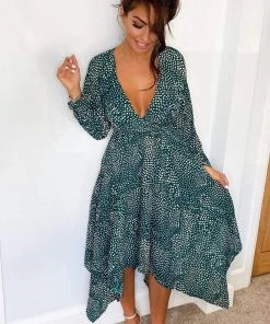 AX Paris Green Spotty Handkerchief Midi Dress
