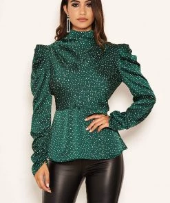 AX Paris Tops Green Spotty Puff Sleeve Top