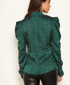 AX Paris Tops Green Spotty Puff Sleeve Top