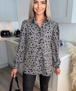 AX Paris Tops Grey Animal Print Long Sleeved Shirt
