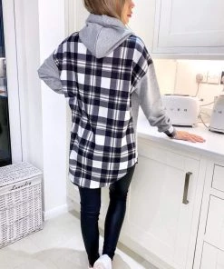AX Paris Grey Check Back Hoodie Tops