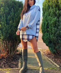 AX Paris Grey Check Back Hoodie Tops