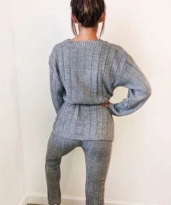 AX Paris Grey Chunky Knit Tie Waist Lounge Suit