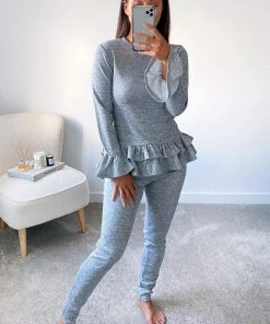 AX Paris Loungewear Grey Double Frill Lounge Set