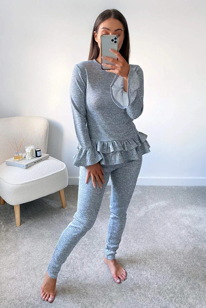 AX Paris Loungewear Grey Double Frill Lounge Set 1 AX Paris Loungewear Grey Double Frill Lounge Set