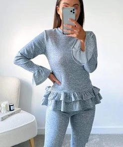 AX Paris Loungewear Grey Double Frill Lounge Set