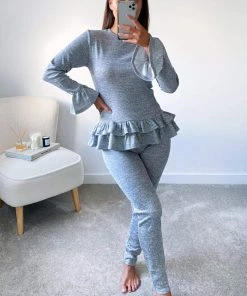 AX Paris Loungewear Grey Double Frill Lounge Set 8 AX Paris Loungewear Grey Double Frill Lounge Set