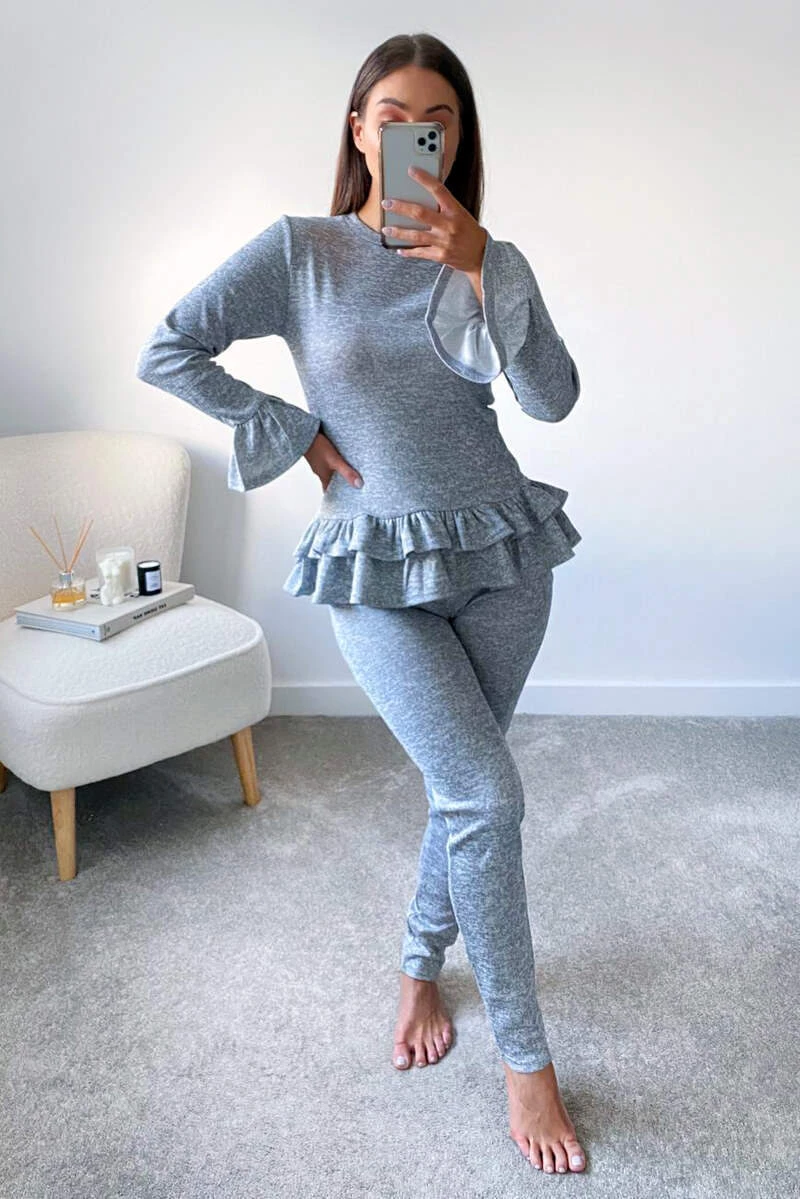 AX Paris Loungewear Grey Double Frill Lounge Set 3 AX Paris Loungewear Grey Double Frill Lounge Set