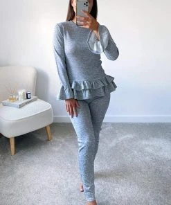AX Paris Loungewear Grey Double Frill Lounge Set 9 AX Paris Loungewear Grey Double Frill Lounge Set