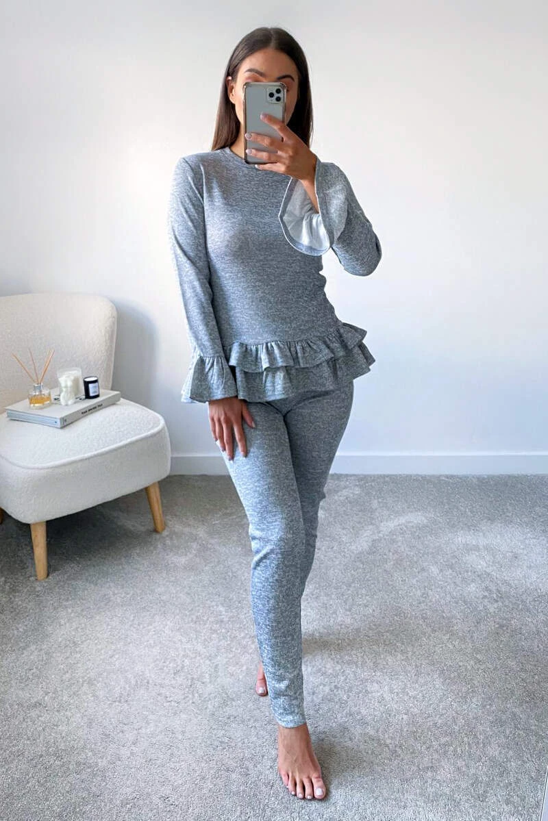 AX Paris Loungewear Grey Double Frill Lounge Set 4 AX Paris Loungewear Grey Double Frill Lounge Set