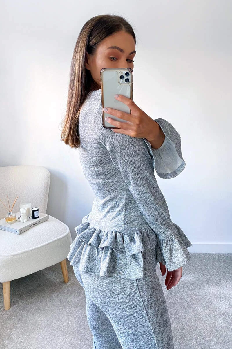 AX Paris Loungewear Grey Double Frill Lounge Set 5 AX Paris Loungewear Grey Double Frill Lounge Set