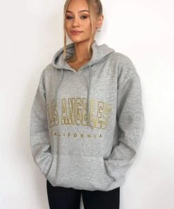 AX Paris Grey LA Gold Printed Hoodie