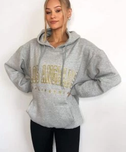 AX Paris Grey LA Gold Printed Hoodie