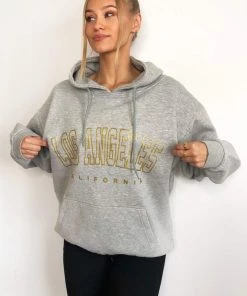 AX Paris Grey LA Gold Printed Hoodie