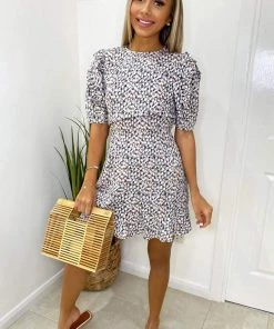 AX Paris Grey Multi Abstract Pleat Sleeve Dress Dresses