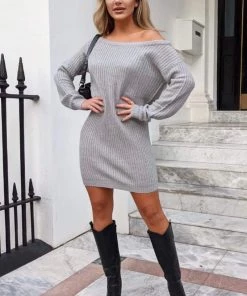 AX Paris Grey Off The Shoulder Knitted Dress Loungewear