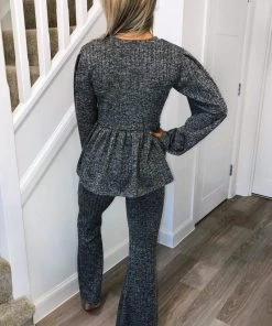 AX Paris Loungewear Grey Peplum Flared Leg Lounge Set