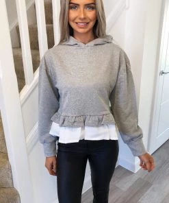AX Paris Tops Grey Peplum Hoodie