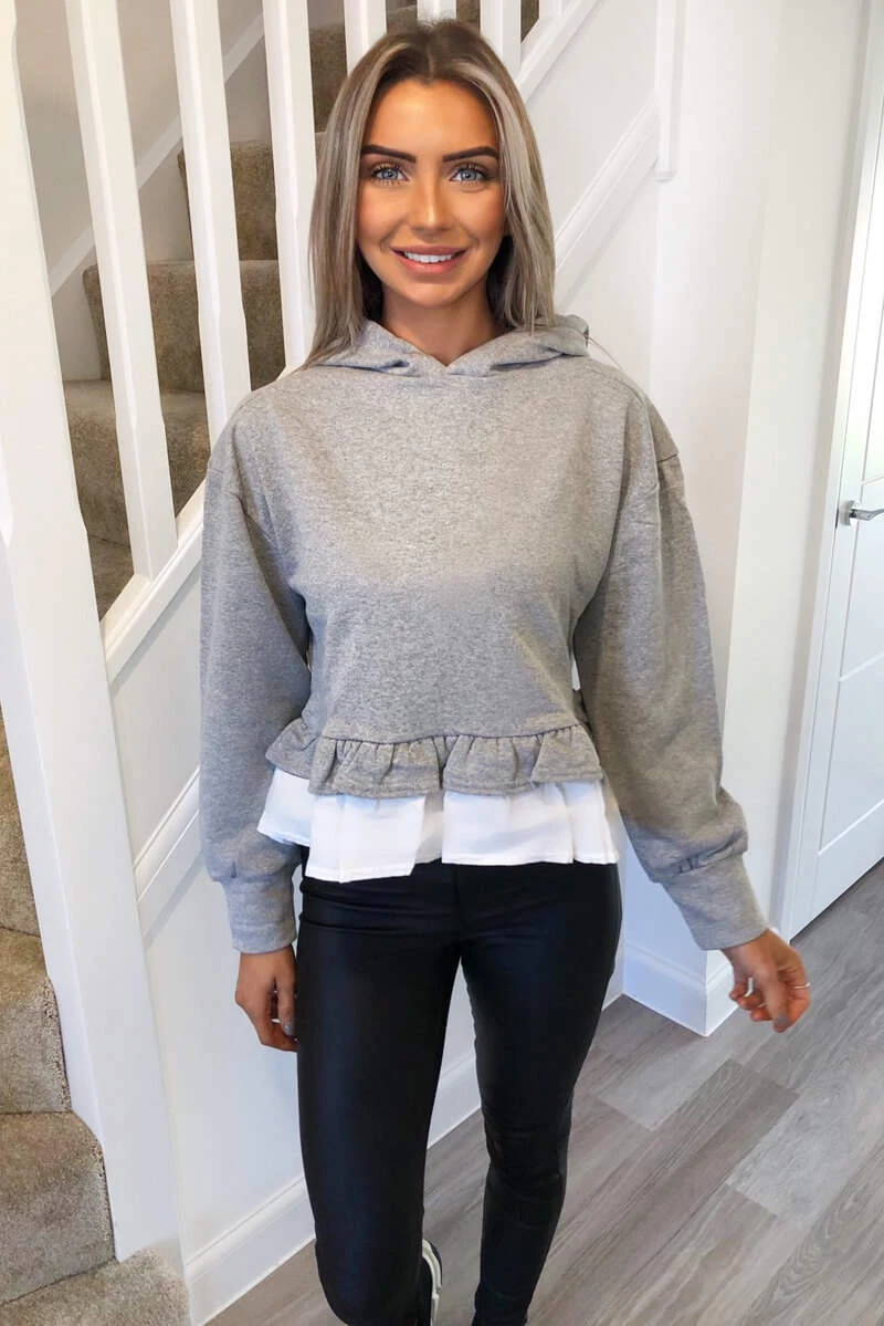 AX Paris Tops Grey Peplum Hoodie 1 AX Paris Tops Grey Peplum Hoodie