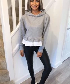 AX Paris Tops Grey Peplum Hoodie