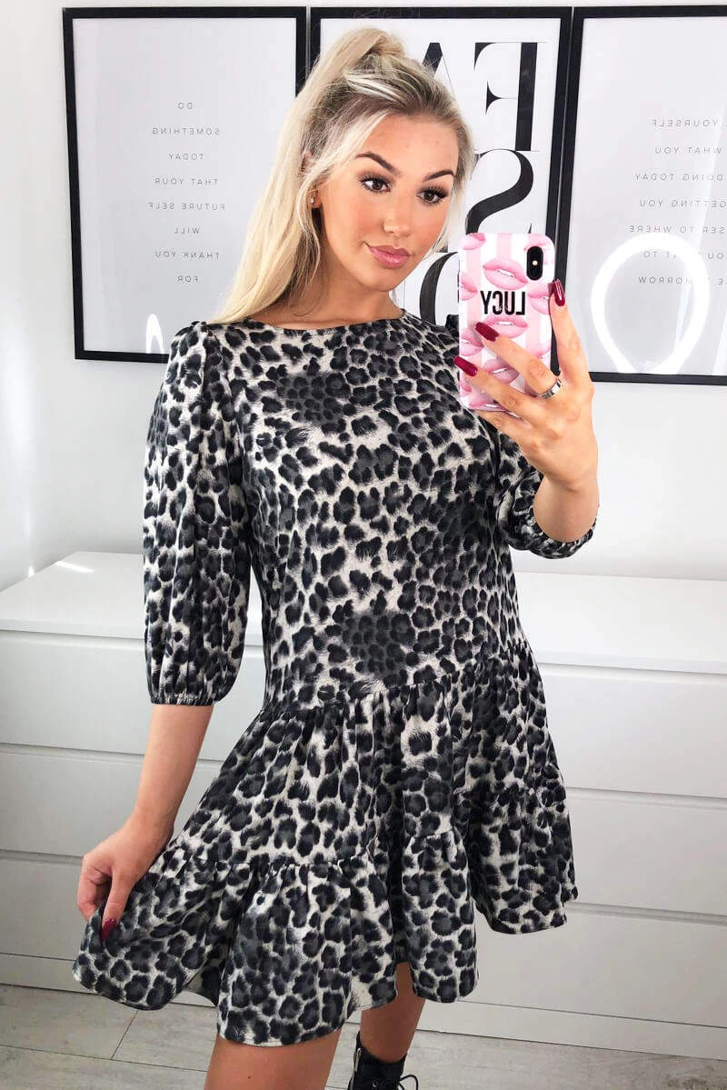 AX Paris Dresses Grey Printed Frill Swing Dress 1 AX Paris Dresses Grey Printed Frill Swing Dress