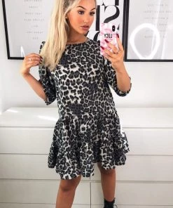 AX Paris Dresses Grey Printed Frill Swing Dress