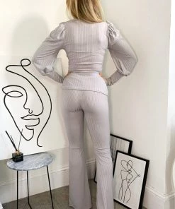 AX Paris Loungewear Grey Ribbed Tie Waist Lounge Set