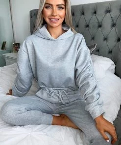 AX Paris Loungewear Grey Ruched Sleeve Lounge Set