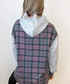 AX Paris Tops Grey Soft Touch Pink Checked Back Hoodie 10 AX Paris Tops Grey Soft Touch Pink Checked Back Hoodie