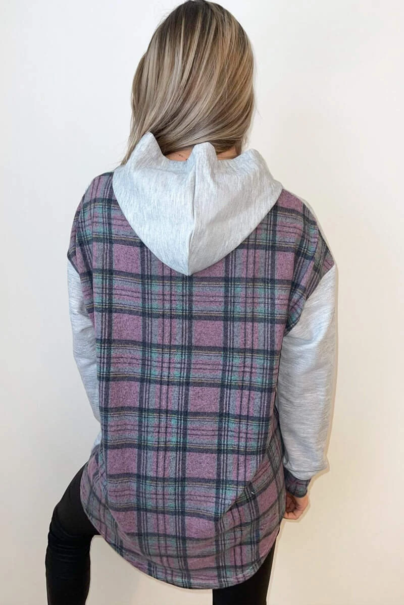 AX Paris Tops Grey Soft Touch Pink Checked Back Hoodie 5 AX Paris Tops Grey Soft Touch Pink Checked Back Hoodie
