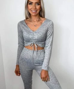 AX Paris Grey Tie Crop Top Lounge Set Loungewear