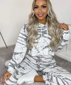 AX Paris Loungewear Grey Tie Dye Cropped Hoodie