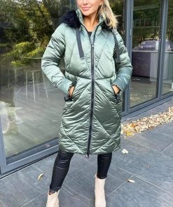 AX Paris Khaki Faux Fur High Shine Coat Coats & Jackets