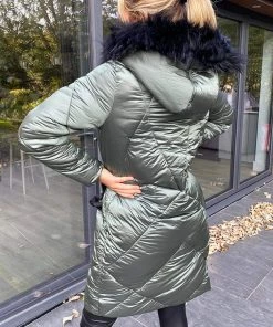 AX Paris Khaki Faux Fur High Shine Coat Coats & Jackets