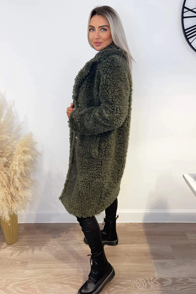 AX Paris Khaki Long Line Teddy Faux Fur Coat Coats & Jackets 3 AX Paris Khaki Long Line Teddy Faux Fur Coat Coats & Jackets