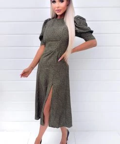 AX Paris Khaki Printed Ruffle Sleeve Midi Dress Dresses