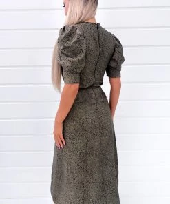 AX Paris Khaki Printed Ruffle Sleeve Midi Dress Dresses