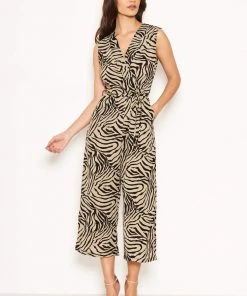 AX Paris Khaki Wrap Front Animal Print Jumpsuit