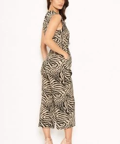 AX Paris Khaki Wrap Front Animal Print Jumpsuit