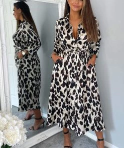 AX Paris Leopard Print Button Up Midi Dress