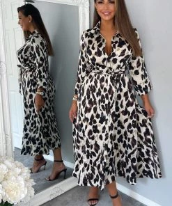 AX Paris Leopard Print Button Up Midi Dress