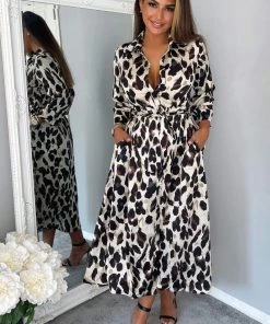 AX Paris Leopard Print Button Up Midi Dress