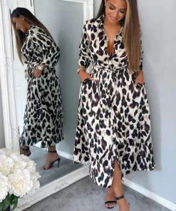 AX Paris Leopard Print Button Up Midi Dress