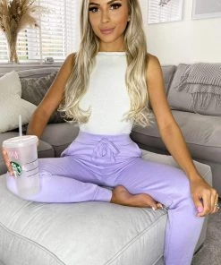 AX Paris Lilac Basic Drawstring Joggers