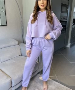 AX Paris Tops Lilac Cropped Hoodie Lounge Set
