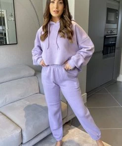 AX Paris Tops Lilac Cropped Hoodie Lounge Set