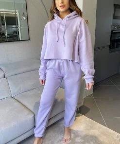 AX Paris Tops Lilac Cropped Hoodie Lounge Set