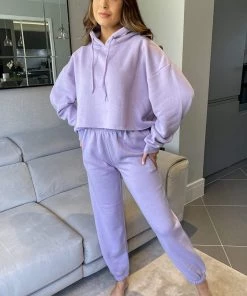 AX Paris Tops Lilac Cropped Hoodie Lounge Set
