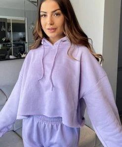 AX Paris Tops Lilac Cropped Hoodie Lounge Set