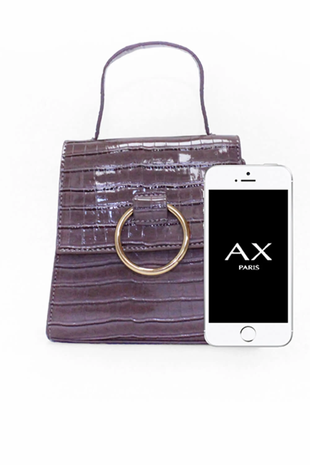AX Paris Mink Croc Mini Patent Bag With Gold Ring Accessories
